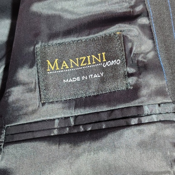 Manzini Uomo Mens Navy Blue Pinstripe Wool Suit Jacket Made in Italy Super 120s - Picture 11 of 14